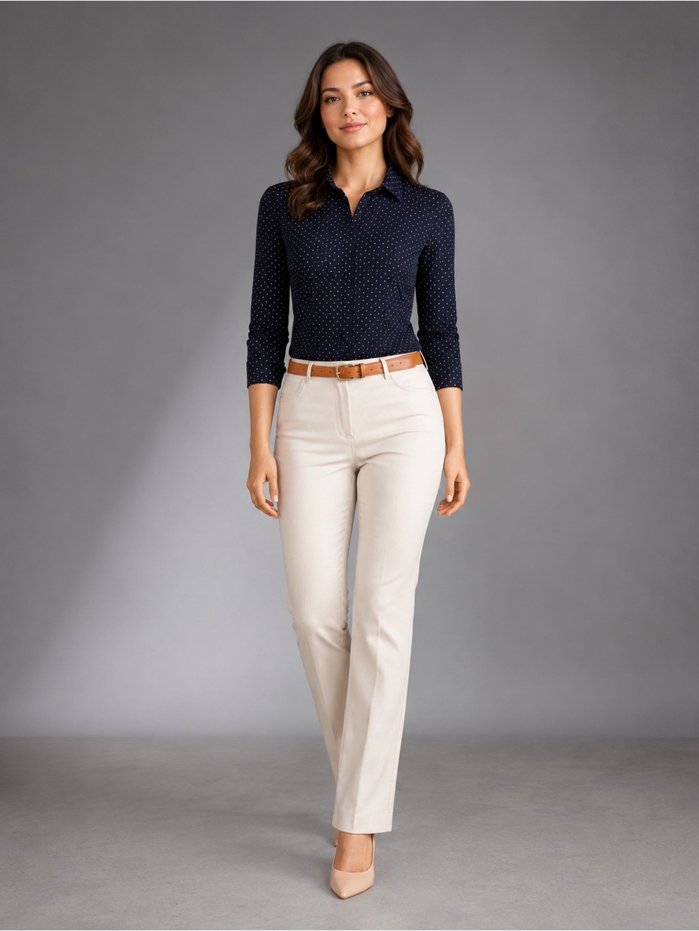 Women's Navy Polka Dot Button-Down Shirt - Picture 3 of 13